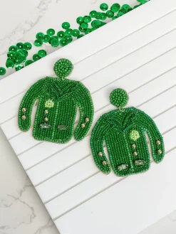 Golfer's Green Jacket Beaded Dangle Earrings