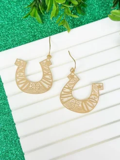 'Good Luck' Cutout Horseshoe Dangle Earrings