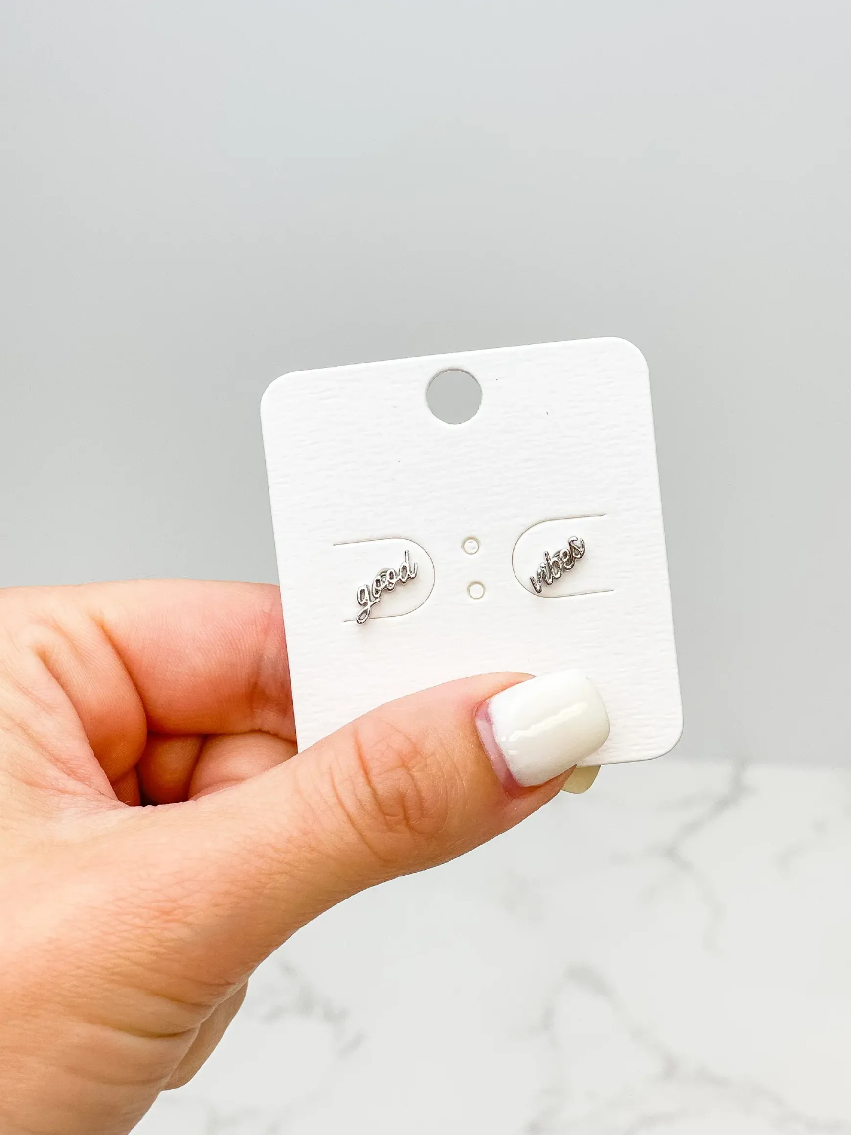 'Good Vibes' Stud Earrings - Silver