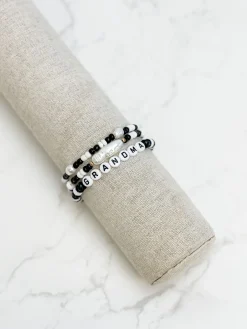'Grandma' Beaded Stretch Bracelet Set - Black & White