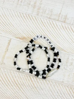 'Grandma' Beaded Stretch Bracelet Set - Black & White