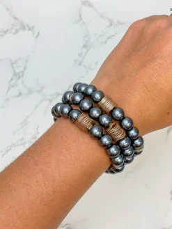 Gray Pearl Beaded Bracelet Stack