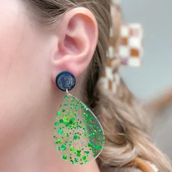Green Confetti Teardrop Dangle Earrings