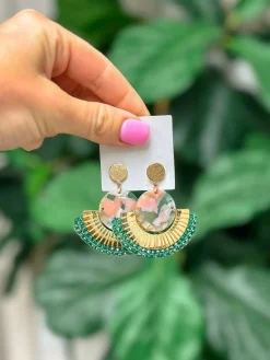 Green Multi Disc Dangle Earrings