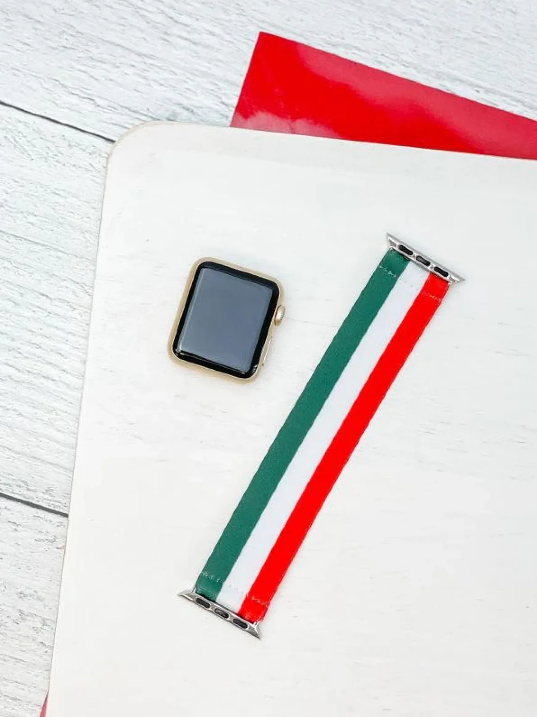 Green, White, & Red Striped Stretch Smart Watch Band