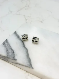 Grey Camouflage Stud Earrings