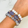 Grey Stone & Wood Beaded Stretch Bracelet Set