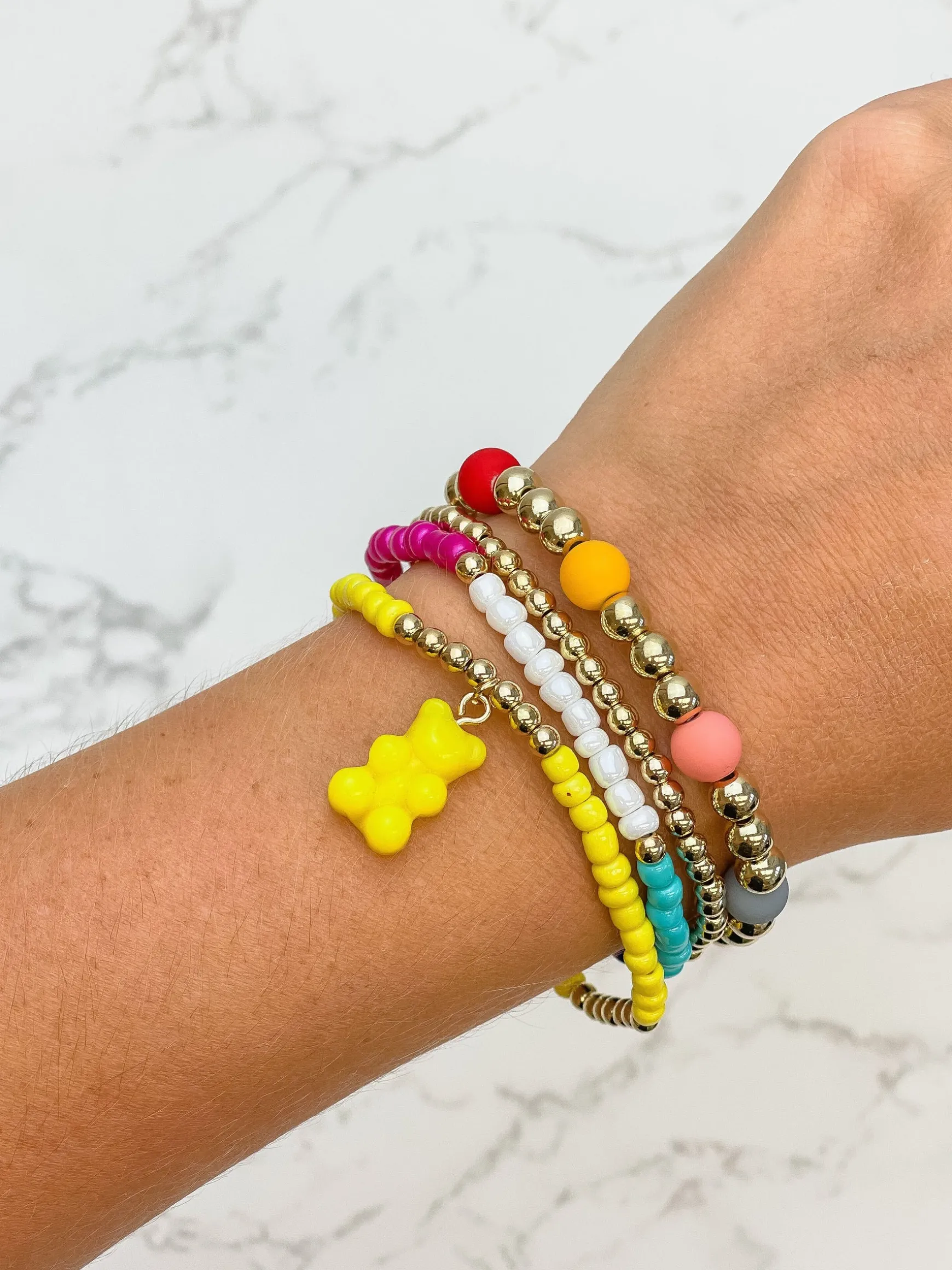 Gummy Bear Charm Beaded Stretch Bracelet Set - Multi