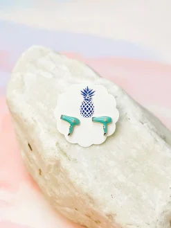 Hair Blow Dryer Signature Enamel Stud Earrings - Mint