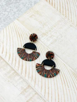 Half Moon Clay Dangle Earrings - Black Multi