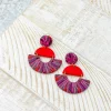 Half Moon Clay Dangle Earrings - Red Multi