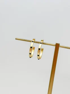 Hammered Stone Hoop Earrings - Matte Gold