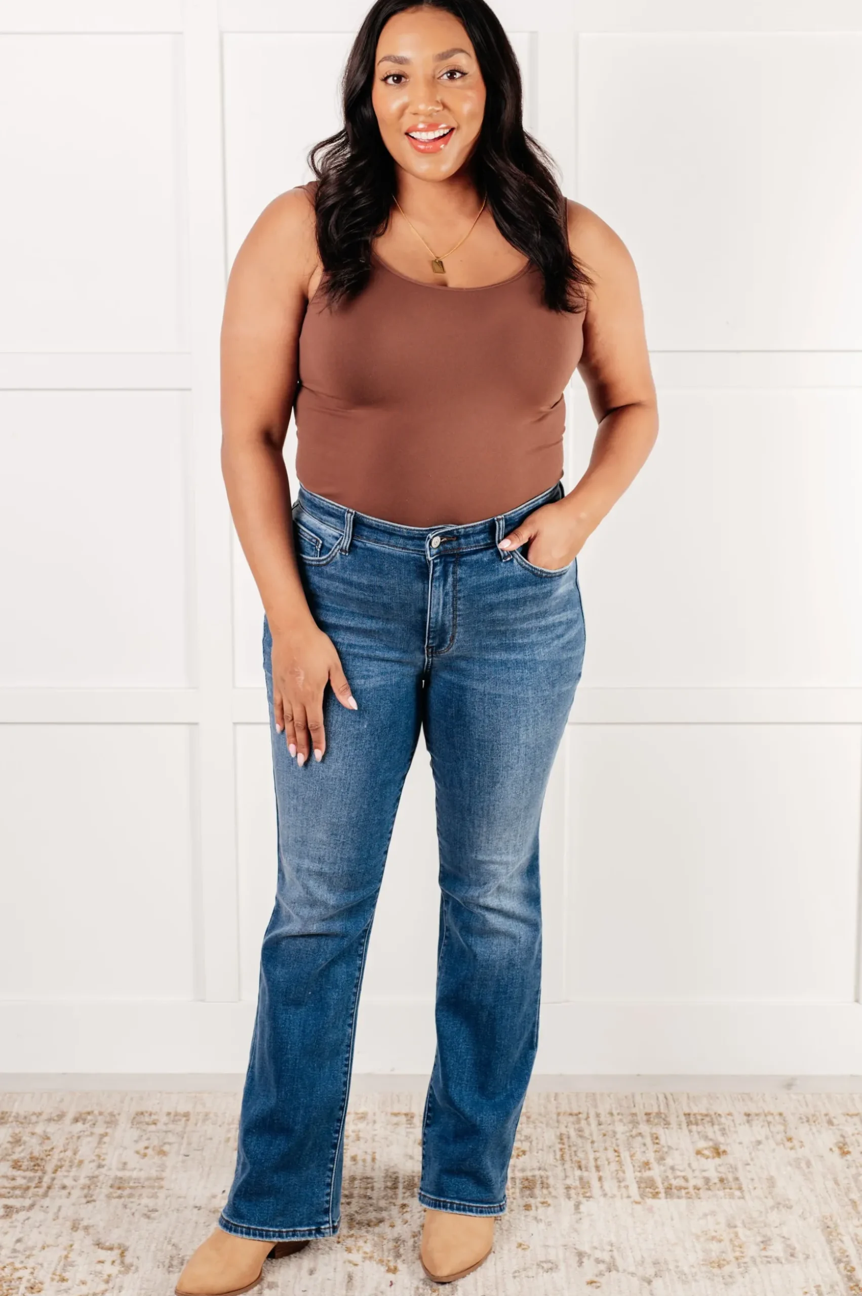 Hannah Mid Rise Thermal Bootcut Jeans by Judy Blue