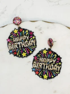 'Happy Birthday' Fireworks Glitter Dangle Earrings