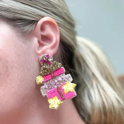 'Happy Birthday' Present Surprise Beaded Dangle Earrings