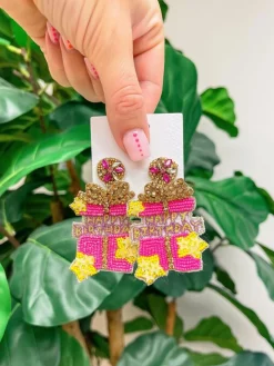'Happy Birthday' Present Surprise Beaded Dangle Earrings
