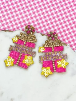 'Happy Birthday' Present Surprise Beaded Dangle Earrings