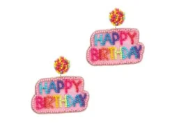 'Happy Birthday' Seed Bead Embroidered Dangle Earrings