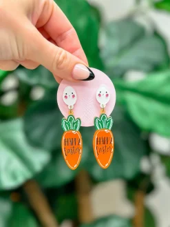 'Happy Easter' Carrot Dangle Earrings