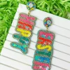 'Happy Easter' Sequin Dangle Earrings - Bright Multi