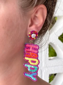 'Happy Easter' Sequin Dangle Earrings