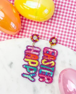 'Happy Easter' Sequin Dangle Earrings