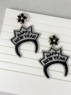 'Happy New Year' Glitzy Beaded Dangle Earrings