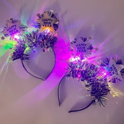 'Happy New Year' Star Glitter Light-Up Gold & Black Headband