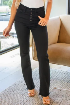 Harriet High Rise Button Fly Bootcut Jeans in Black by Judy Blue