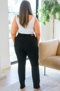 Harriet High Rise Button Fly Bootcut Jeans in Black by Judy Blue