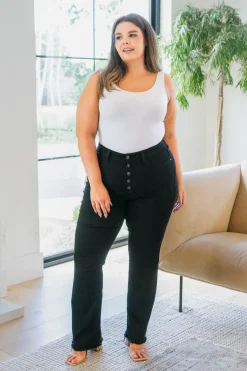 Harriet High Rise Button Fly Bootcut Jeans in Black by Judy Blue