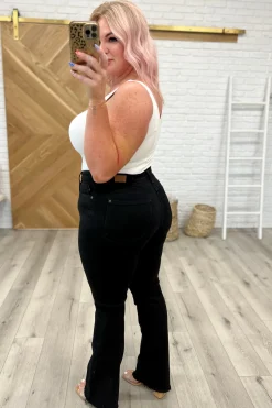 Harriet High Rise Button Fly Bootcut Jeans in Black by Judy Blue