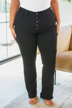 Harriet High Rise Button Fly Bootcut Jeans in Black by Judy Blue