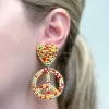 Heart & Peace Sign Beaded Dangle Earrings