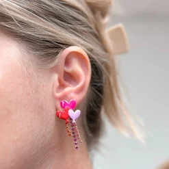 Heart Balloon Rhinestone Dangle Earrings