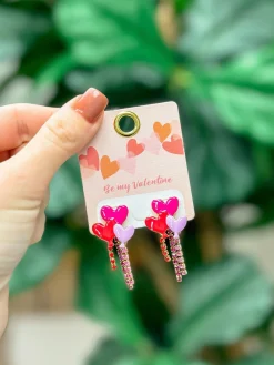 Heart Balloon Rhinestone Dangle Earrings