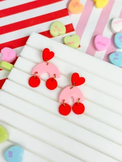 Heart Dangle Arch Earrings - Pink