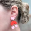 Heart Dangle Arch Earrings - Red