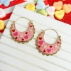 Heart Enamel Scallop Hoop Earrings - Pink