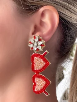 Heart Glasses Beaded Dangle Earrings