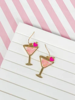 Heart Glitter Martini Dangle Earrings