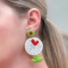 Heart Golfball Beaded Dangle Earrings