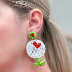 Heart Golfball Beaded Dangle Earrings