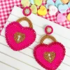 Heart Locket Beaded Dangle Earrings - Pink
