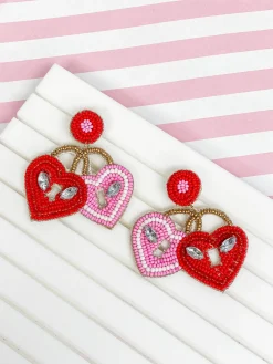 Heart Lockets Beaded Dangle Earrings