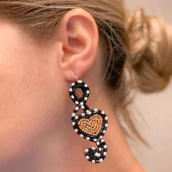 Heart Music Note Beaded Dangle Earrings