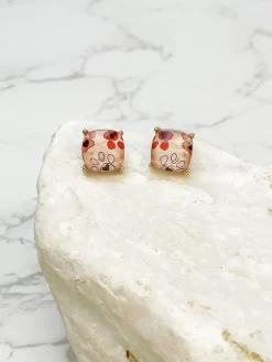 Heart Paw Print Glass Stud Earrings