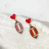 Heart Post Football Dangle Earrings