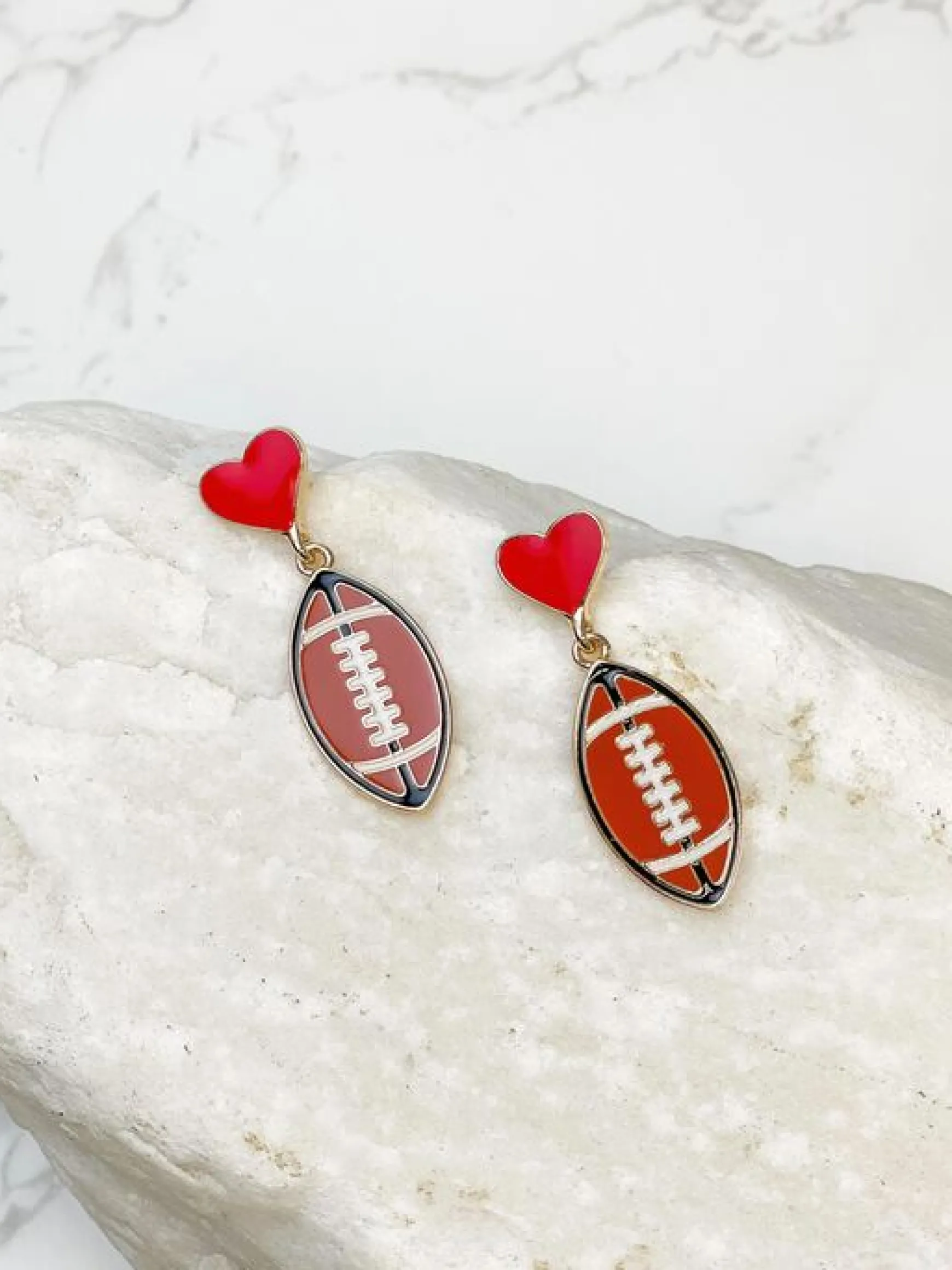 Heart Post Football Dangle Earrings