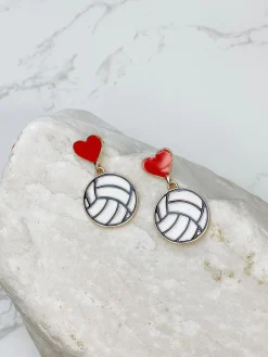 Heart Post Volleyball Dangle Earrings